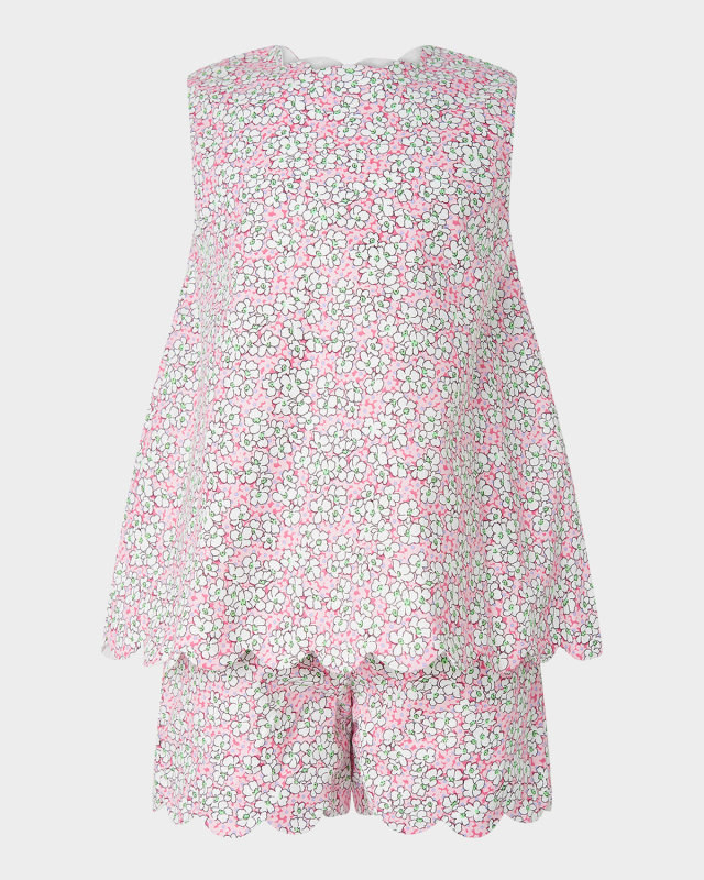 Girl's Scalloped Trim Floral-Print Top & Shorts Set, Size 2-